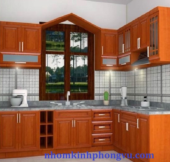 Tủ bếp nhôm kính giả gỗ TBNK04